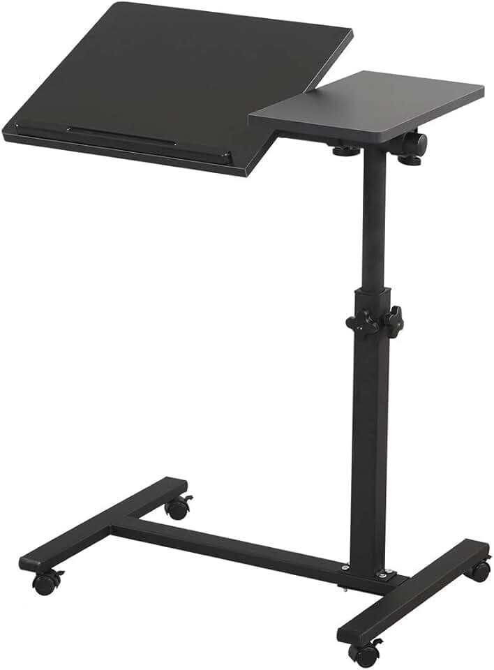 Overbed Mobile Laptop Stand with Wheels and Adjustable Tray