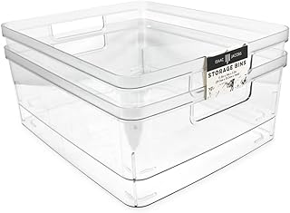 Large Clear Storage Bins with Handles, 2 Pack