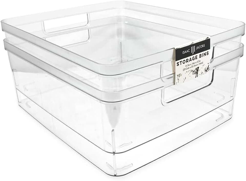 Large Clear Storage Bins with Handles, 2 Pack