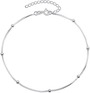 Sterling Silver Beaded Heart Anklet for Women