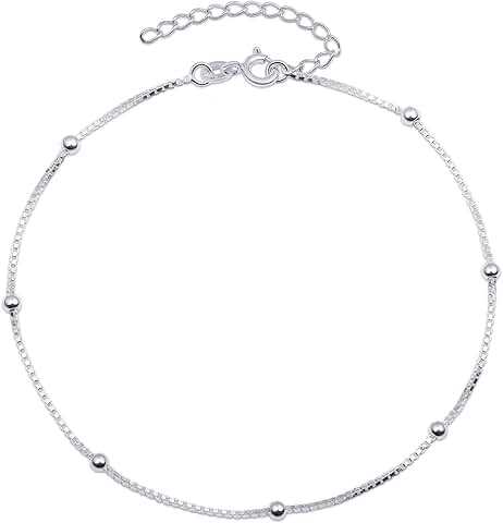 Sterling Silver Beaded Heart Anklet for Women
