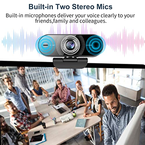 Webcam with Microphone, 1080p Web Camera Manual Focus, 100-degree FOV, Plug and Play, USB Computer Camera for Zoom/Skype/Teams/Webex, PC Mac Desktop, Conferencing and Video Calling