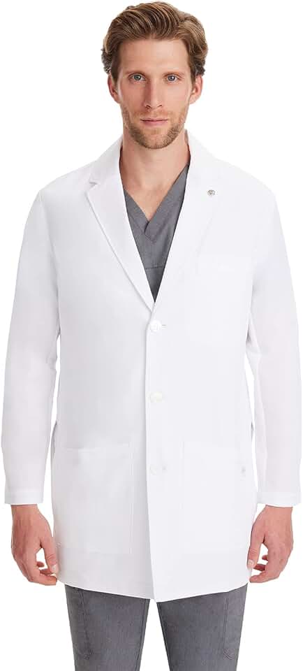 Men's white lab coat with 5 pockets and side slits