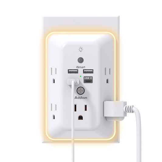 Surge Protector with Night Light, 5 Outlets, 4 USB Ports