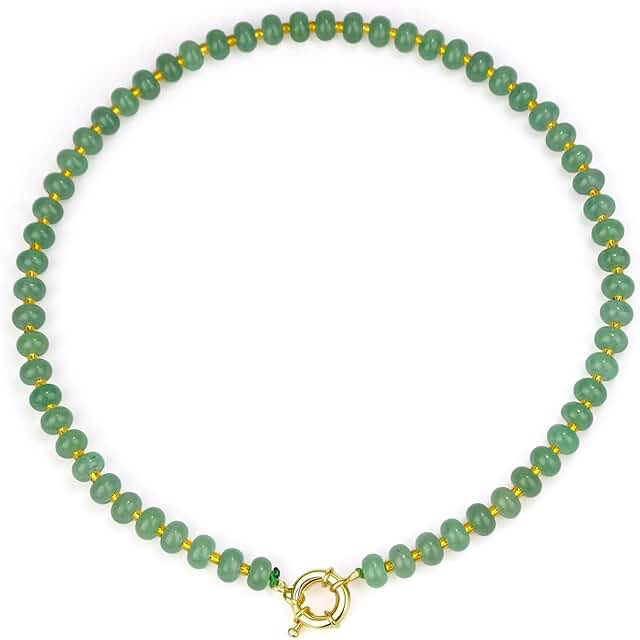 Green Aventurine Beaded Necklace with Gold Clasp, 18 inches