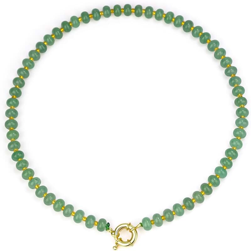 Green Aventurine Beaded Necklace with Gold Clasp, 18 inches