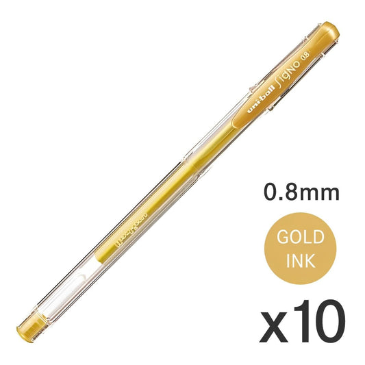 Pack of 10 gold ink gel pens, 0.8mm medium point