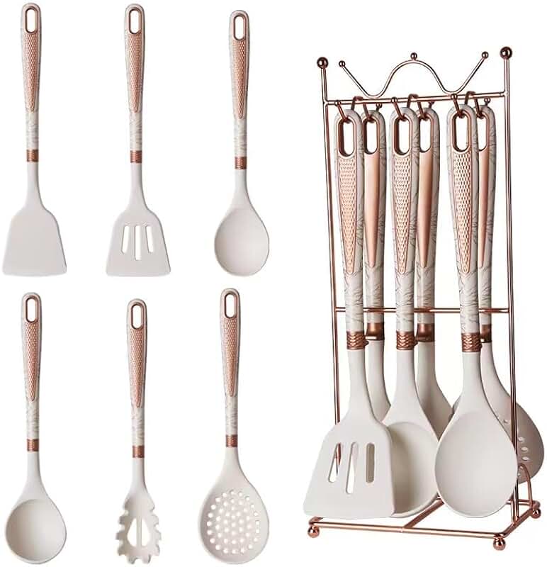 7-Piece Silicone Kitchen Utensil Set with Storage Rack