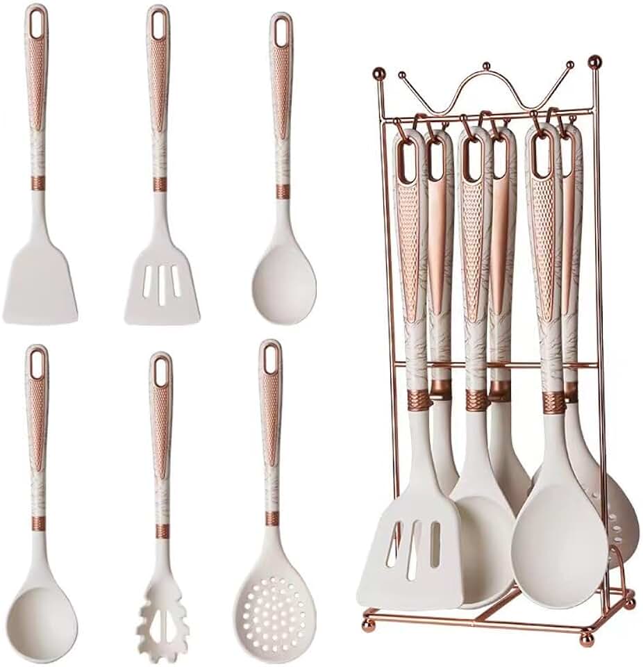 7-Piece Silicone Kitchen Utensil Set with Storage Rack
