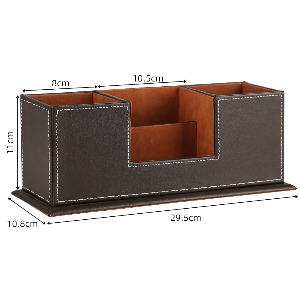 Double Wood and Leather Desk Organizer