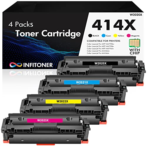 (with Chip) 414A 414X M479fdw Toner Cartridge Compatible Replacement for HP 414X 414A W2020X Color Laserjet Pro MFP M479fdw M454dw M479fdn M454dn Printer (Black Cyan Magenta Yellow, 4-Pack)