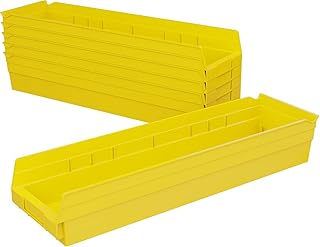 Heavy Duty Plastic Shelf Bins, 6-Pack, 24x6.5x4 Inches