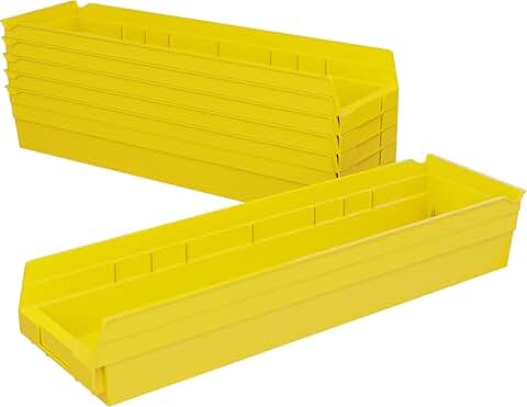 Heavy Duty Plastic Shelf Bins, 6-Pack, 24x6.5x4 Inches