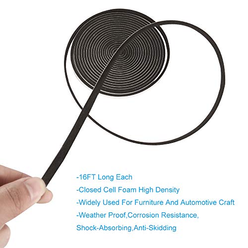 2 Rolls Weather Stripping,1/4 Inch Wide X 1/8 Inch Thick Foam Seal Tape High Density Foam Strip Self Adhesive,Closed Cell Foam Tape Seal Strip,16 Feet Long Each