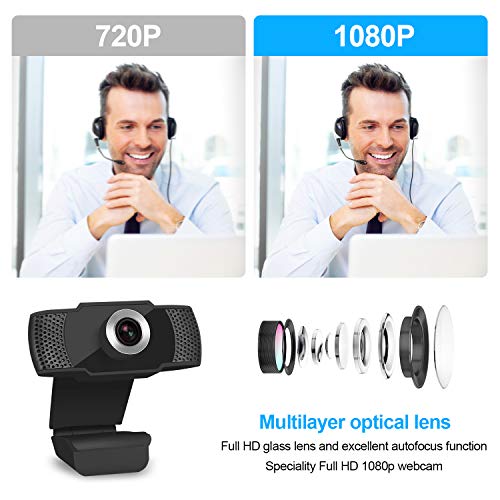 1080P USB HD Webcam, PC Cam 90 Degree Computer Web Camera with Auto Light Correction for Laptop/Desktop/TV with Mic for Video Streaming, Gaming, Recording, Studying, Online Classes (Black)
