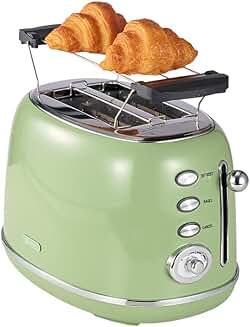 Vintage green 2-slice toaster with lid and functions
