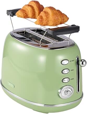 Vintage green 2-slice toaster with lid and functions