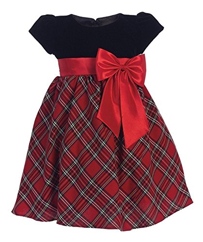Baby Girls Red Black Velvet Plaid Holiday Fall   Girls Dress 510 Size S