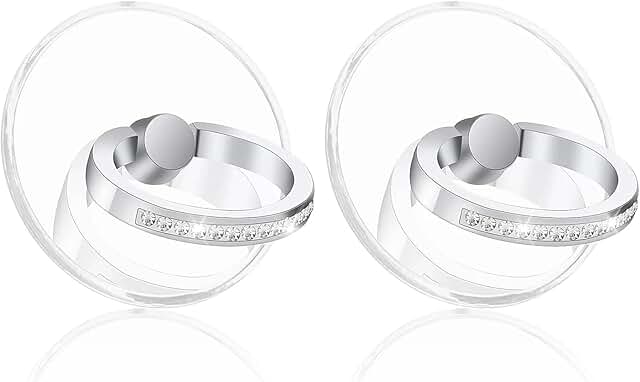 Two Clear Diamond Phone Ring Holders with 360° Rotation