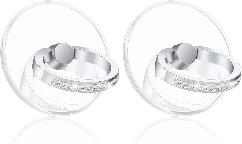 Two Clear Diamond Phone Ring Holders with 360° Rotation