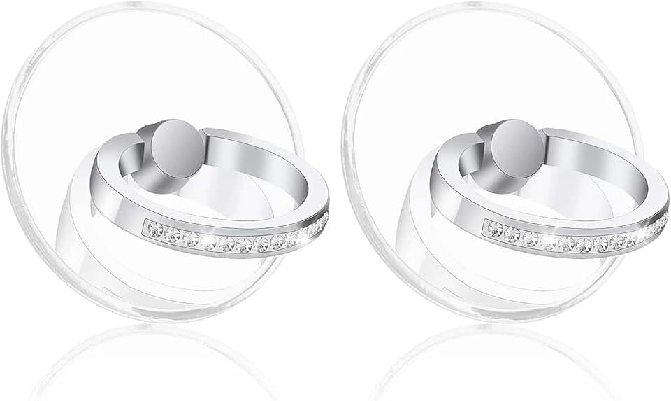 Two Clear Diamond Phone Ring Holders with 360° Rotation