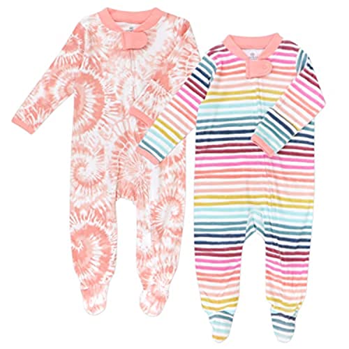 Baby Girls 2-Pack  Cotton Footed Pajama Sleep & Play, Dreamy Stripe, 0-3 Months