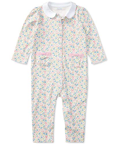 Girls Floral Cotton Coverall White Multi (3 Months)