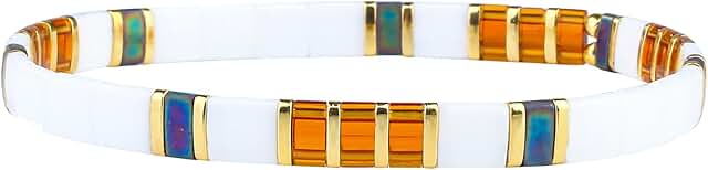 White Miyuki Tila Bead Stretch Bracelets for Women