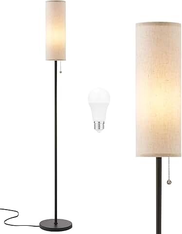 Tall beige floor lamp with pull chain switch
