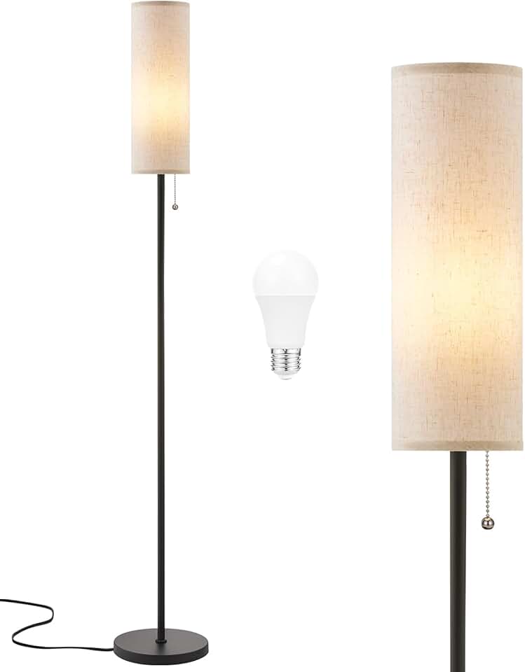Tall beige floor lamp with pull chain switch