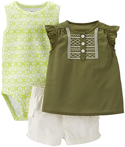 Baby Girls' 3 Piece Short Set (Baby) - Olive - 3 Months