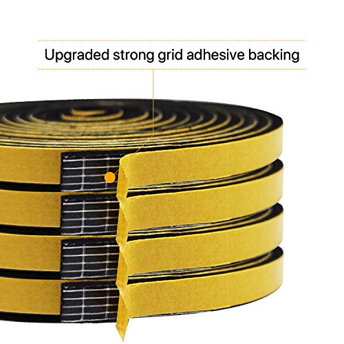 Weather Stripping for Doors-4 Rolls, 1/4 Inch Wide X 1/8 Inch Thick Total 52 Feet Long, Adhesive Foam Seal Tape for Windows (13ft x 4 Rolls)