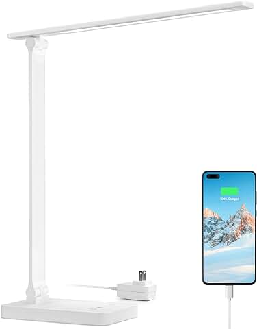 LED Desk Lamp with USB Charging, Dimmable, Touch Control