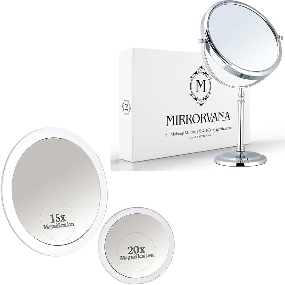 20X and 15X Magnifying Makeup Mirror Set with Stand