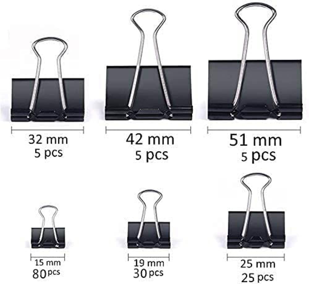 150 Large Metal Binder Clips in Assorted Sizes