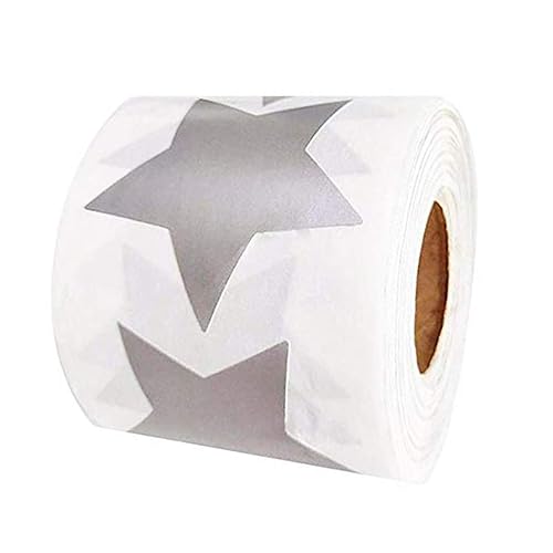 Silver Metallic Star Shape Paper Stickers, 2-inch, 500 per roll