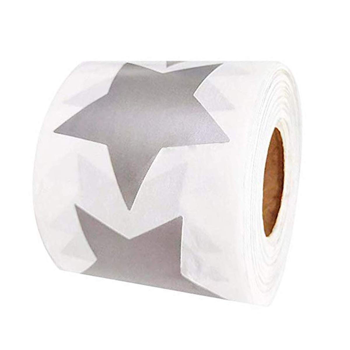 Silver Metallic Star Shape Paper Stickers, 2-inch, 500 per roll