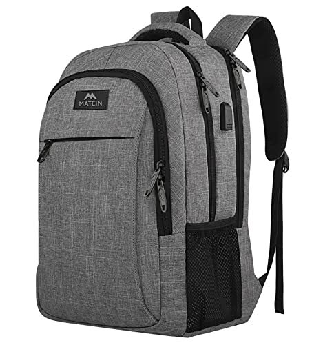 Travel Laptop Backpack, Business Anti Theft Slim Durable Laptops Backpack with USB Charging Port, Water Resistant College School Computer Bag Gifts for Men & Women Fits 15.6 Inch Notebook, Grey
