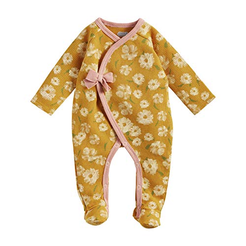 Baby Girls' Mustard Floral Waffle Sleeper, 0-3 Months