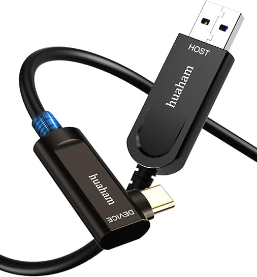 33FT USB A to USB C Fiber Optic Right Angle Cable