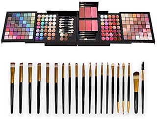 Teen beginner makeup kit with 177-color eyeshadow, lipstick, blush, foundation, eyebrow powder, mirror, and 20 brushes