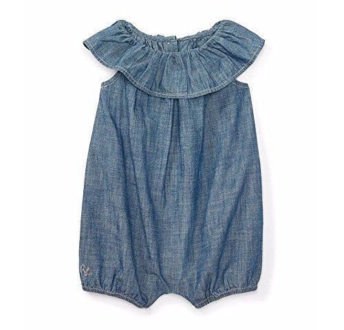 Baby Girl Chambray Ruffle Bubble Quincy Wash Shortalls (Quincy Wash, 3 Months)