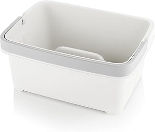 Large White Plastic Storage Caddy with Foldaway Handle