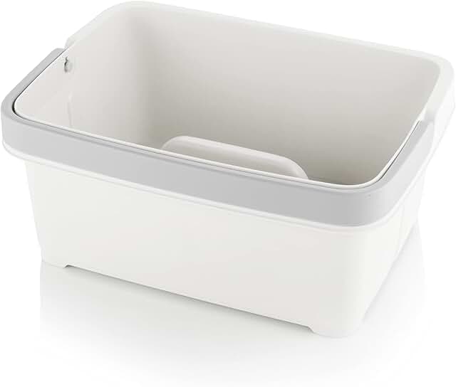 Large White Plastic Storage Caddy with Foldaway Handle