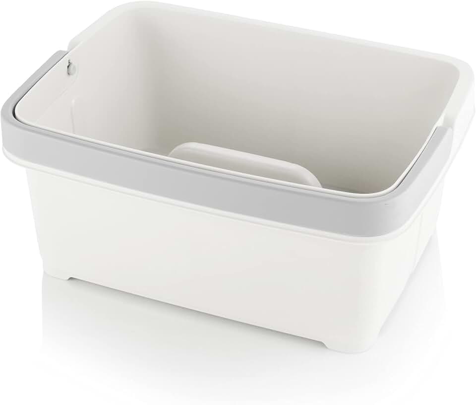 Large White Plastic Storage Caddy with Foldaway Handle