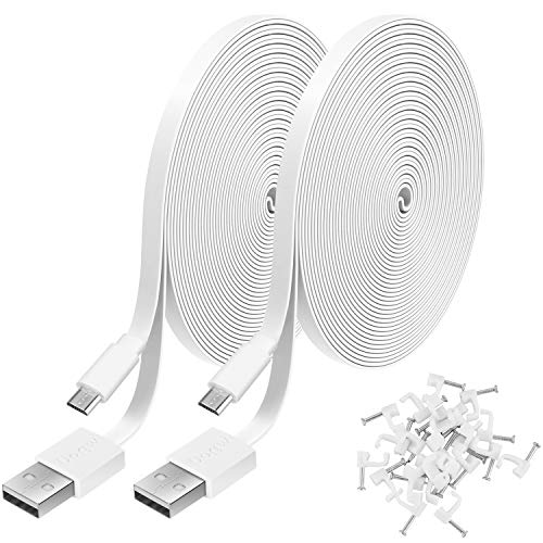 2 Pack 20FT Power Extension Cable Compatible with WyzeCam, Wyze Cam Pan, NestCam Indoor,Blink, Cloud Camera,USB to Micro USB Durable Charging and Data Sync Cord(White)