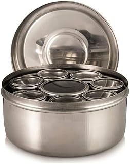 Stainless Steel Spice Container with 8 Pots and Lid