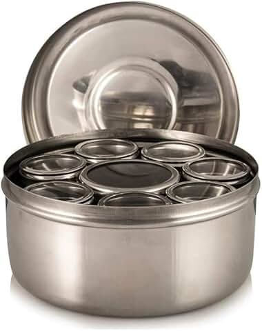 Stainless Steel Spice Container with 8 Pots and Lid