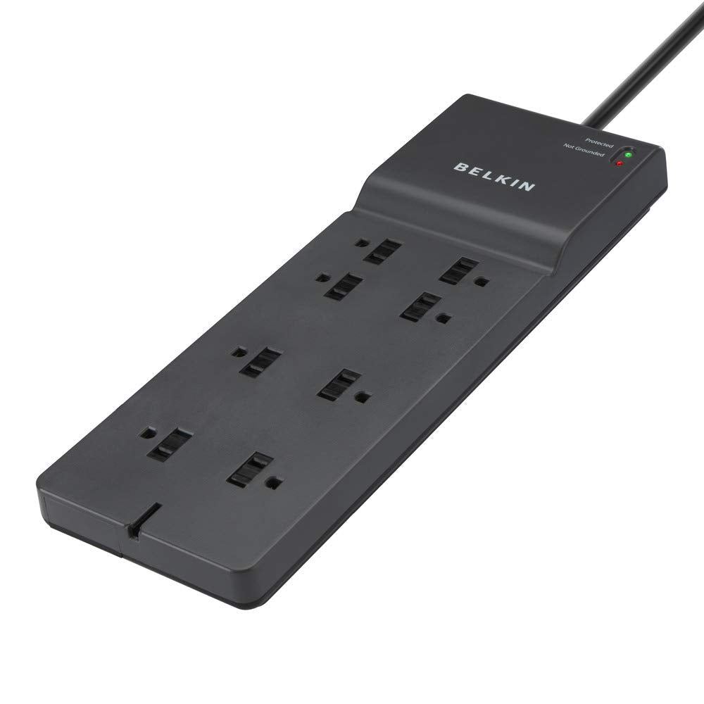 Power Strip Surge Protector with 8 AC Multiple Outlets, 8 ft Long Flat Plug Heavy Duty Extension Cord for Home, Office, Travel, Computer Desktop, Laptop & Phone Charging Bricks (2,500 Joules)