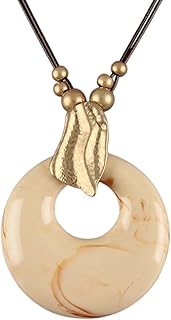 Leather large pendant boho necklace for women